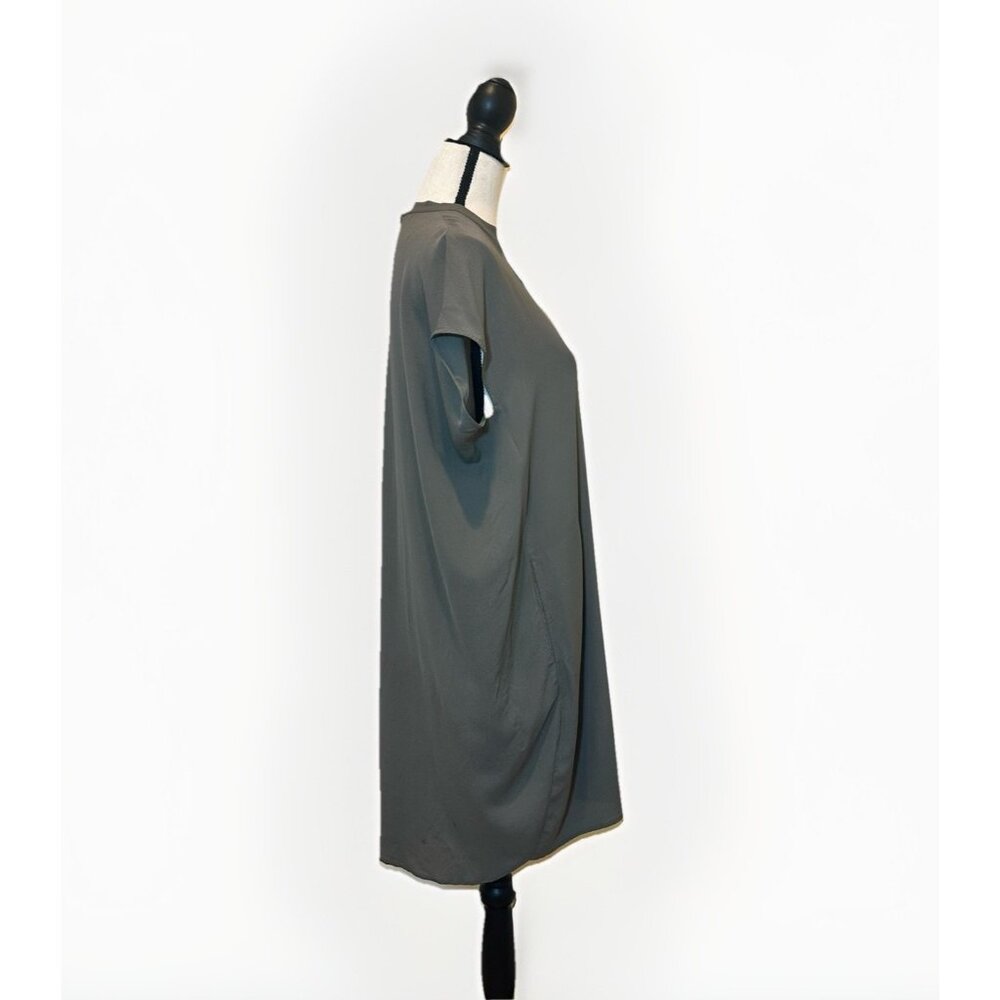 Vince Dress Women’s Medium Silk Olive Green Gray Tunic Shirt Dress - Picture 3 of 14